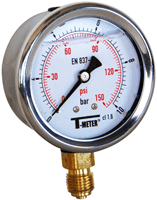 Manomètre diamètre 63 raccord vertical rempli de glycérine
